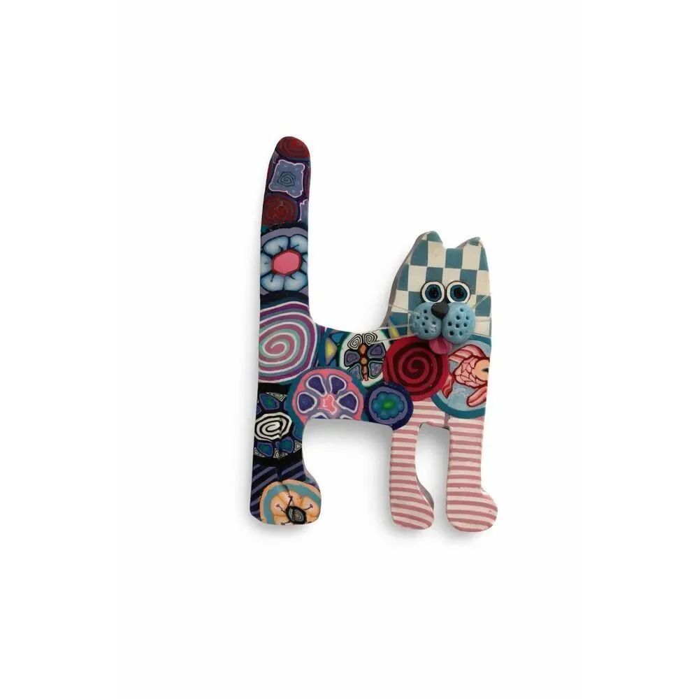 Unique Multicolored 3D Cat Brooch Cat Lovers Vintage Kitty Boho